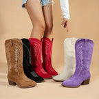 Embroidered Western Knee-High Boot Women
