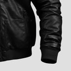 Men's Leather Bomber Jacket with Jersey Hood
