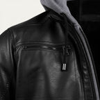Men's Leather Bomber Jacket with Jersey Hood