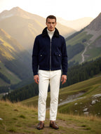 Navy Zip-Front Jacket with Lapel Collar