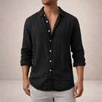 Men's linen shirt in regular fit with open collar and long sleeves, perfect for casual summer outings and stylish layering. 6
