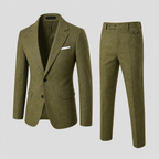 Men's slim fit linen suit in light beige, perfect for weddings and casual events, featuring a tailored design and breathable fabric for comfort and style. 2