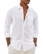 Men's Long Sleeve Shirt, Cotton Linen Blend, Casual Fit 0