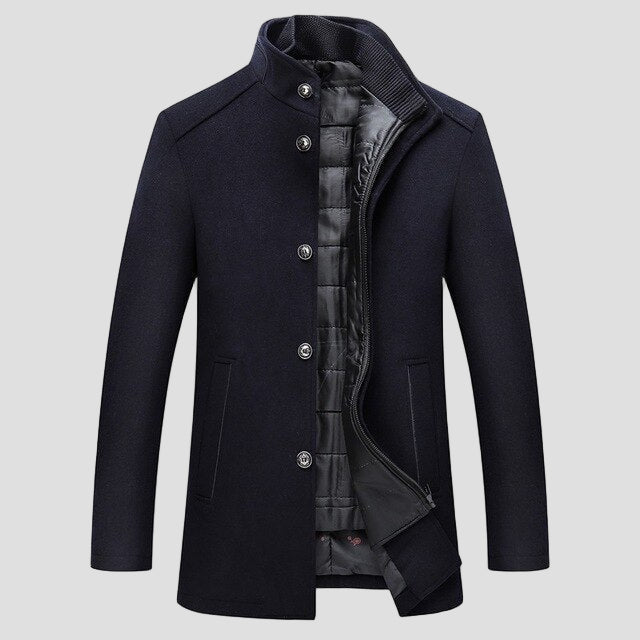 Men's Wool Coat with Removable Quilted Gilet