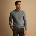 Half Zip Merino Wool Sweater in Cable Knit