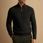 Half Zip Merino Wool Sweater in Cable Knit