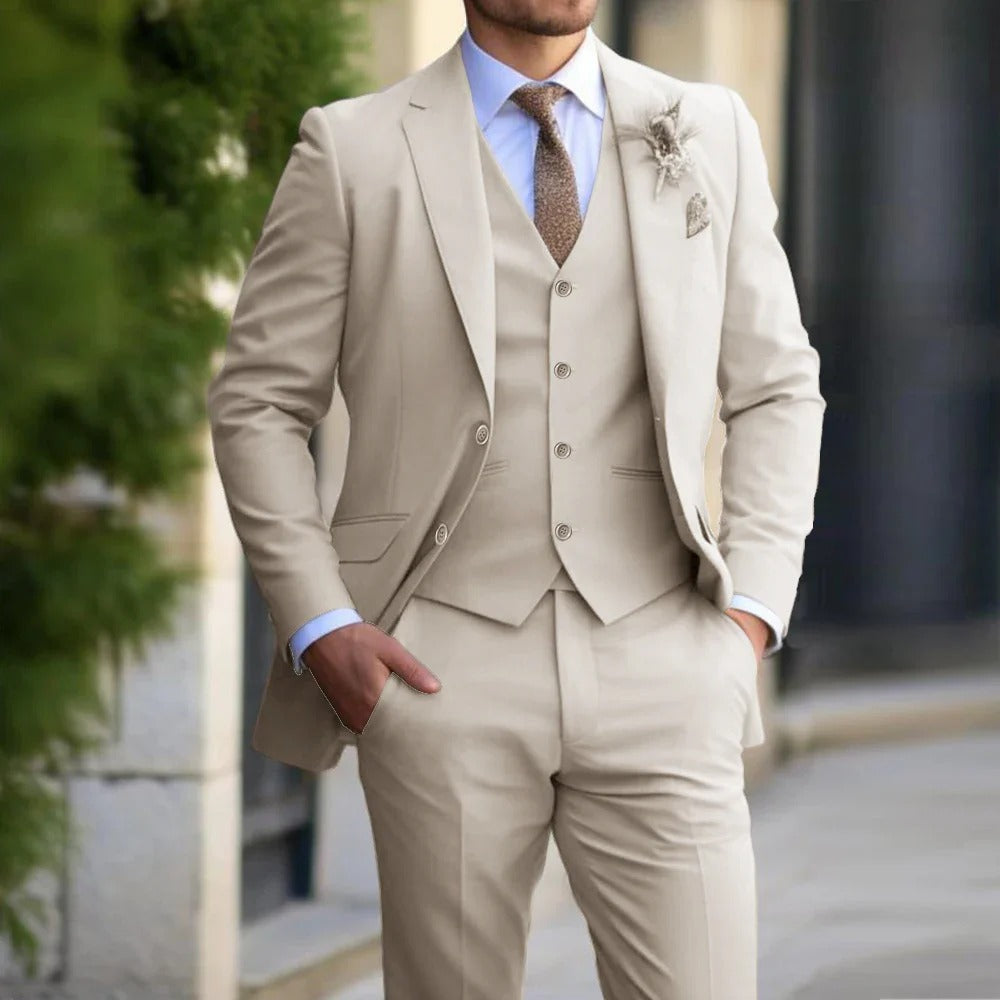 Men's Slim Fit 3 Piece Suit Set Cotton