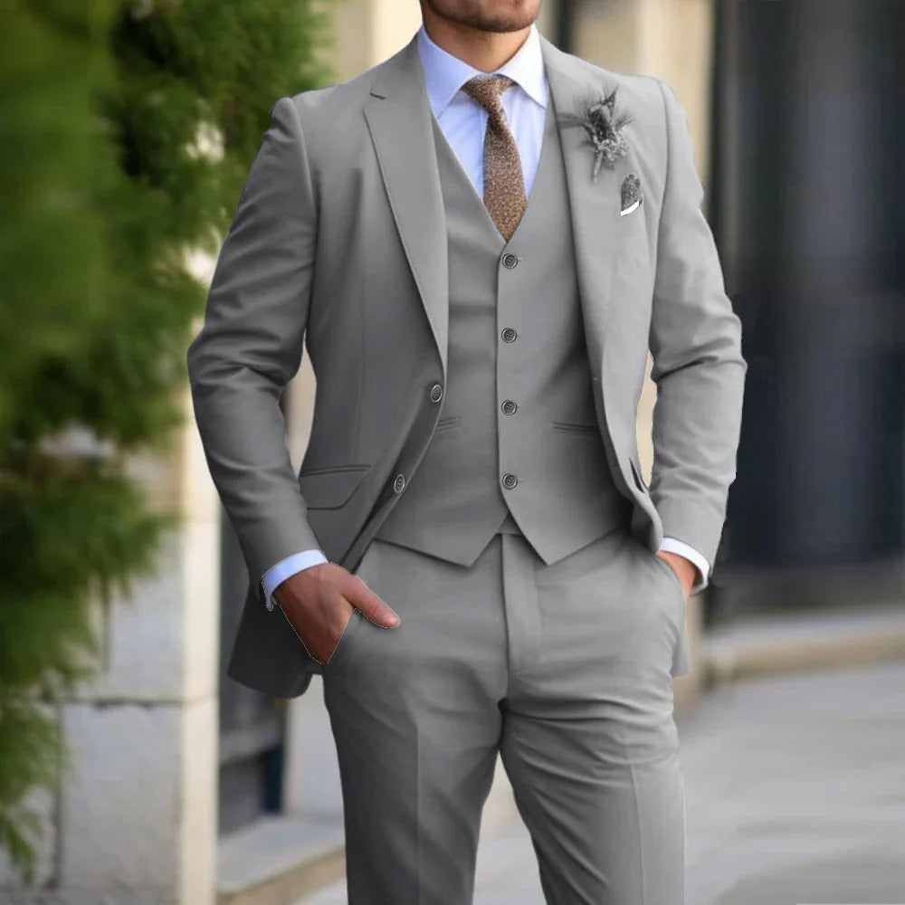 Men's Slim Fit 3 Piece Suit Set Cotton