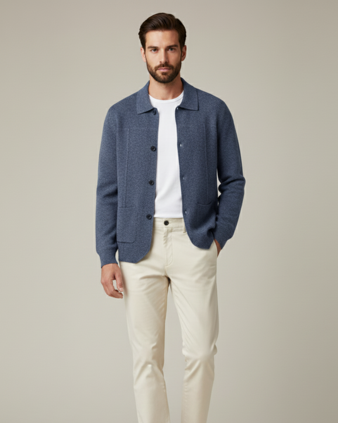 Cashmere Shirt Collar Cardigan