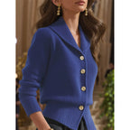 Women's Knit Cardigan with Wide Lapel Collar