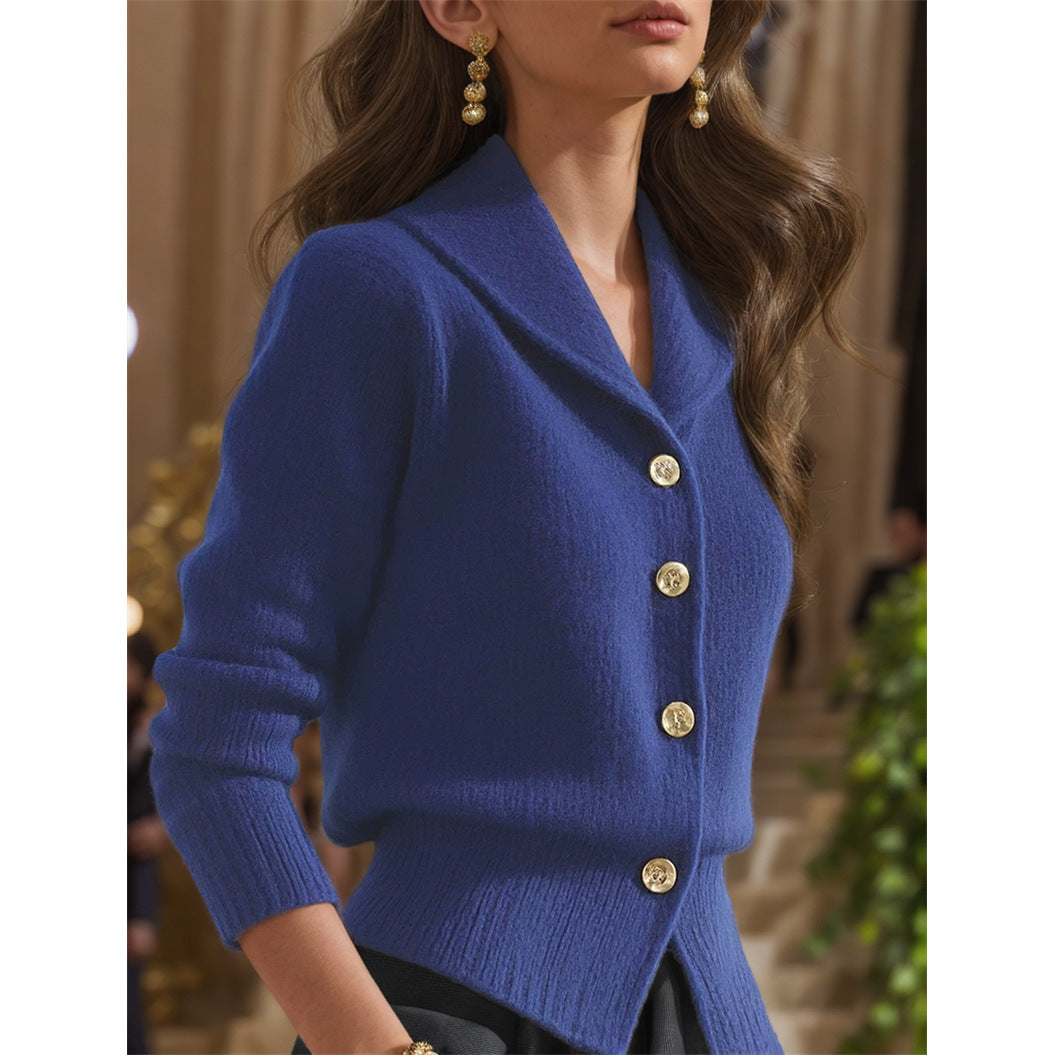 Women's Knit Cardigan with Wide Lapel Collar