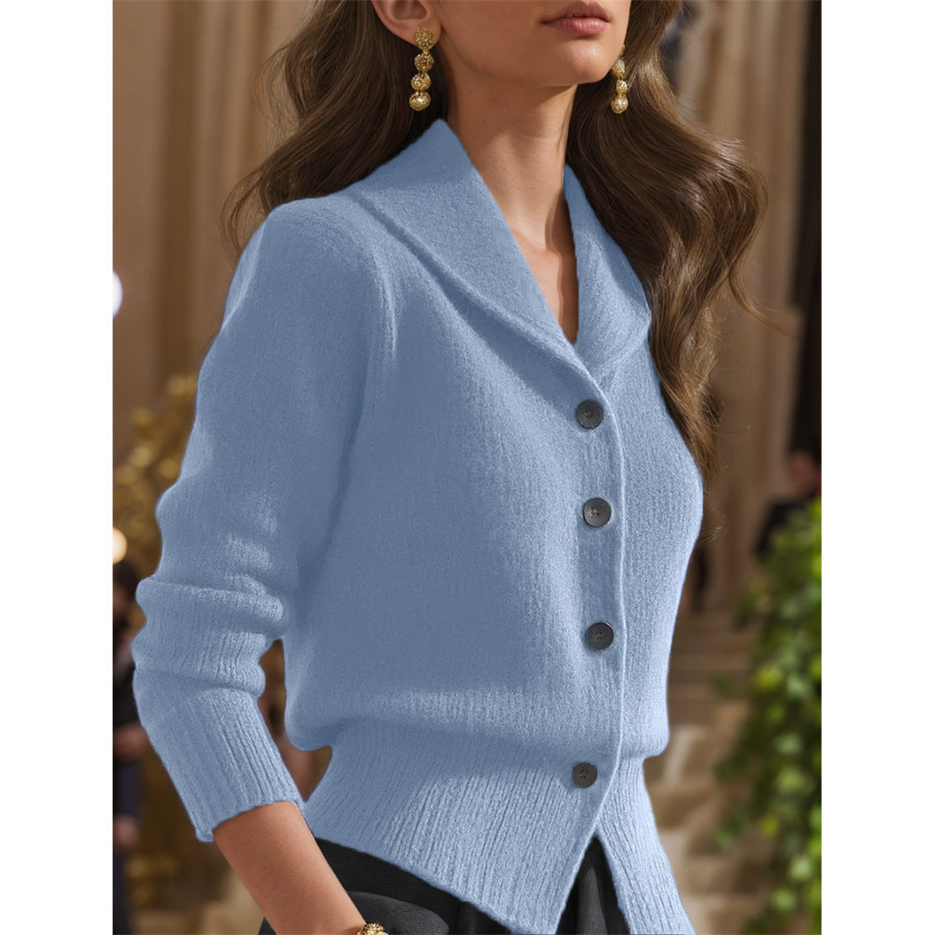 Women's Knit Cardigan with Wide Lapel Collar