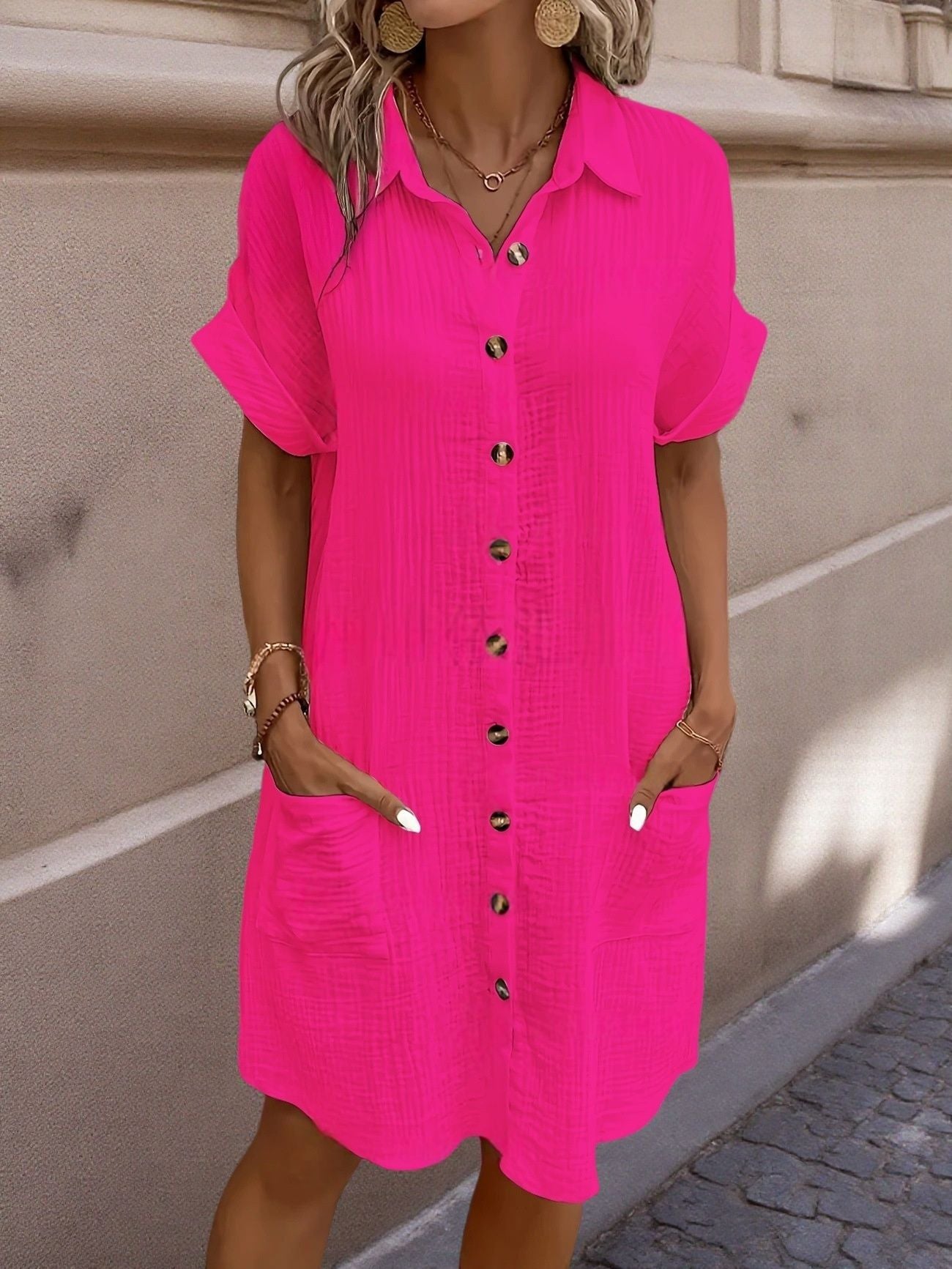 Linen Blend Midi Shirt Dress