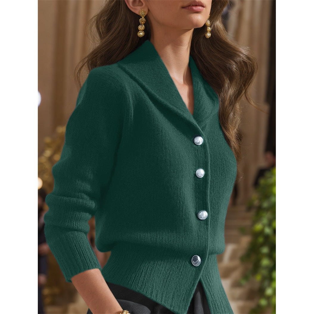 Women's Knit Cardigan with Wide Lapel Collar