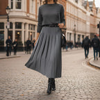 Pleated Midi Skirt Women High Waist
