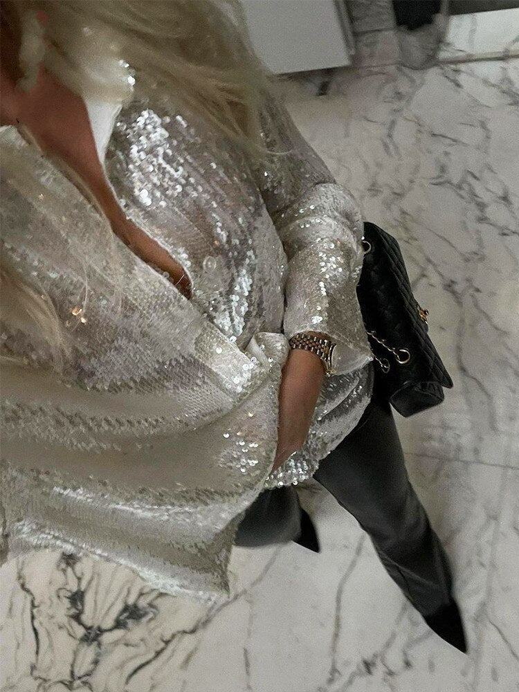 Oversized Women's Blouse with Glitter Detail 2
