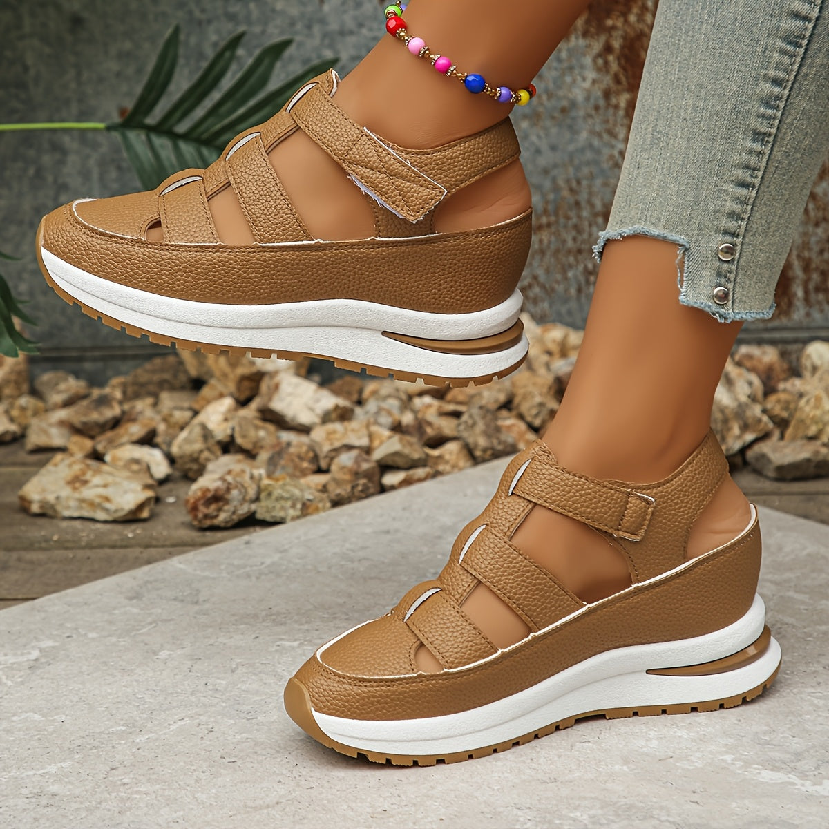 Platform Sandal with Velcro Straps
