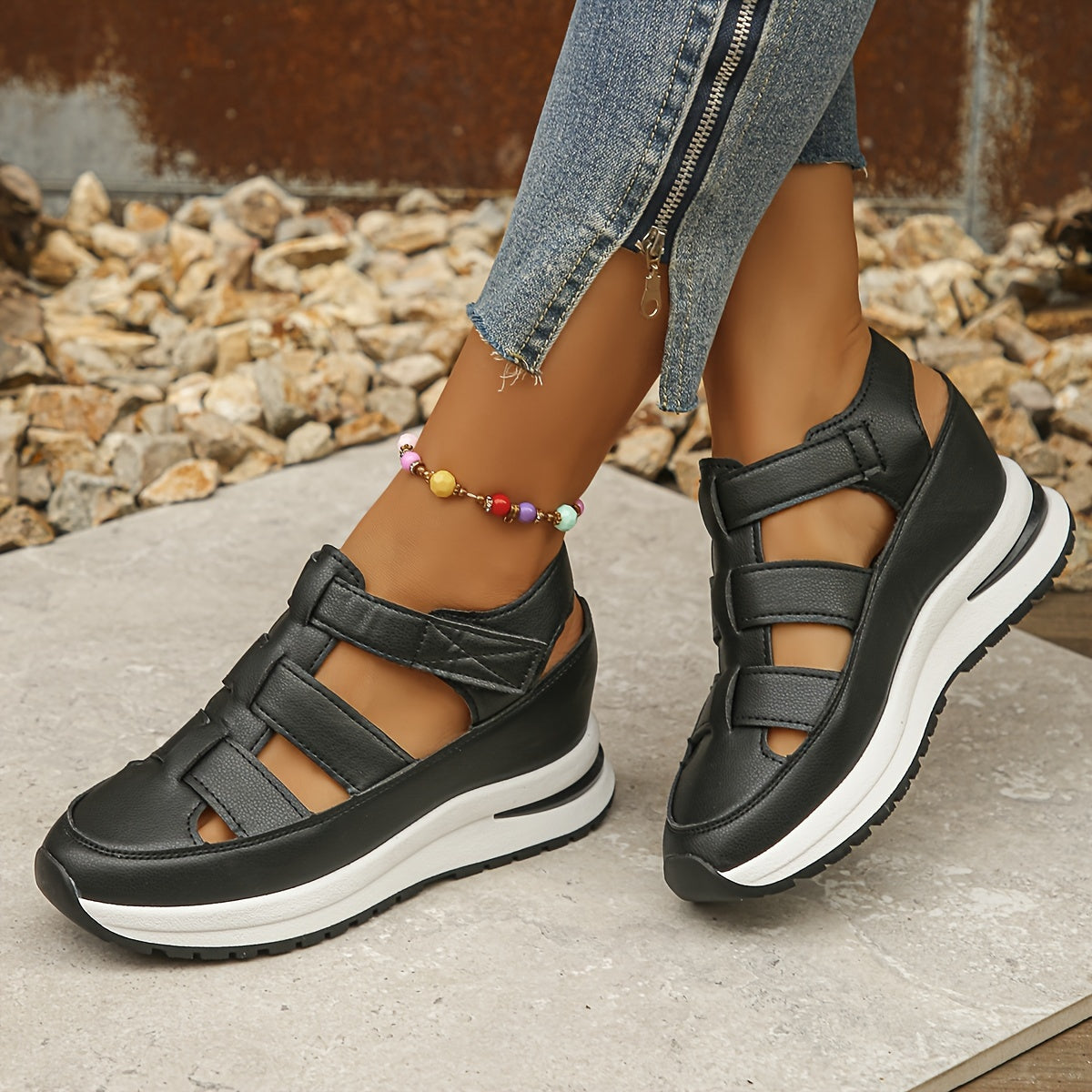 Platform Sandal with Velcro Straps