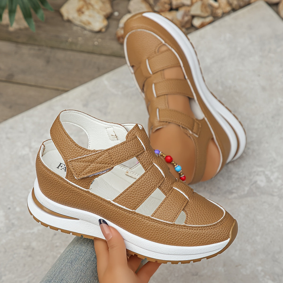 Platform Sandal with Velcro Straps