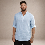 Regular fit linen shirt featuring a stylish stand-up collar and long sleeves, perfect for casual or semi-formal occasions. 6