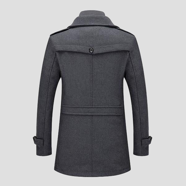 Black Wool Coat with Double Collar