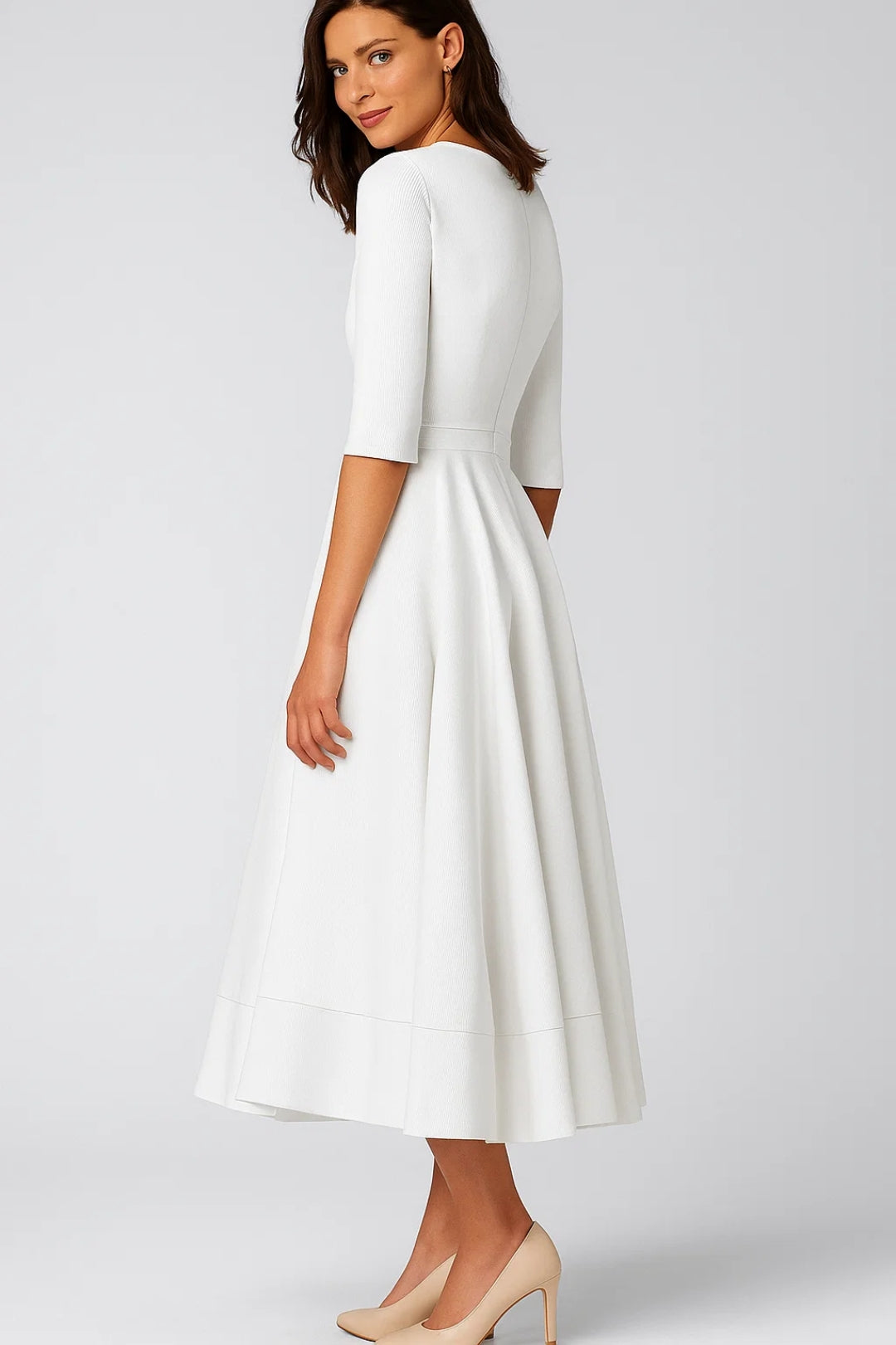 Fit and Flare Midi Dress V-Neck Women