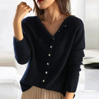 Soft Knit Sweater Women Button Embellishment