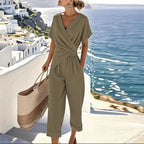 Short Sleeve Surplice Jumpsuit in Relaxed Fit