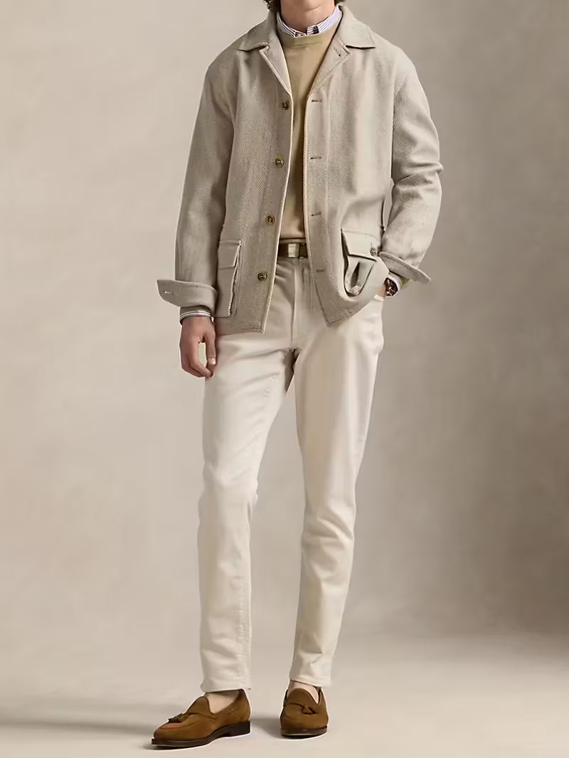 Tailored Wool Jacket with Lapel Collar