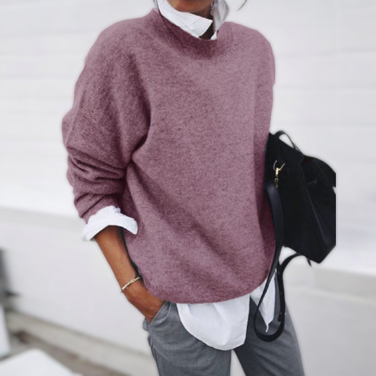 Cashmere Knit Pullover with Mock Collar