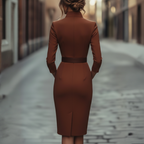 Crepe Midi Dress Defined Waist Belt