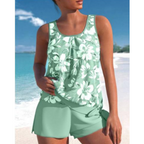 Aqua Floral Two-Piece Tankini