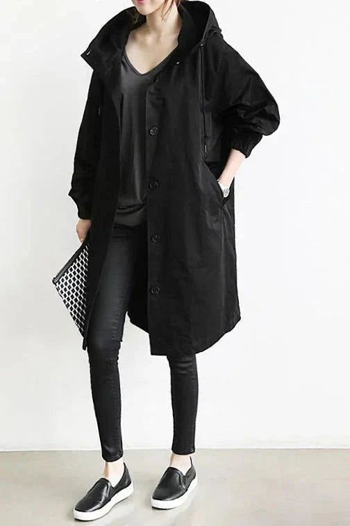 Women's Hooded Longline Raincoat Waterproof Breathable