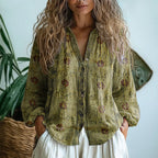 Women's Long Sleeve V-Neck Relaxed Blouse