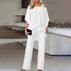 Two-Piece Cold Shoulder Top and Long Trouser Set