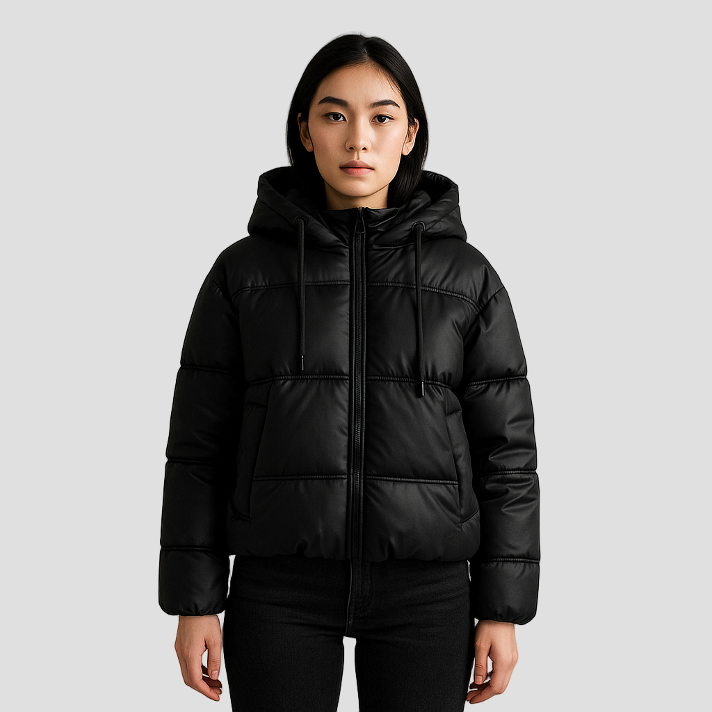 Women's Cropped Puffer Jacket with Hood
