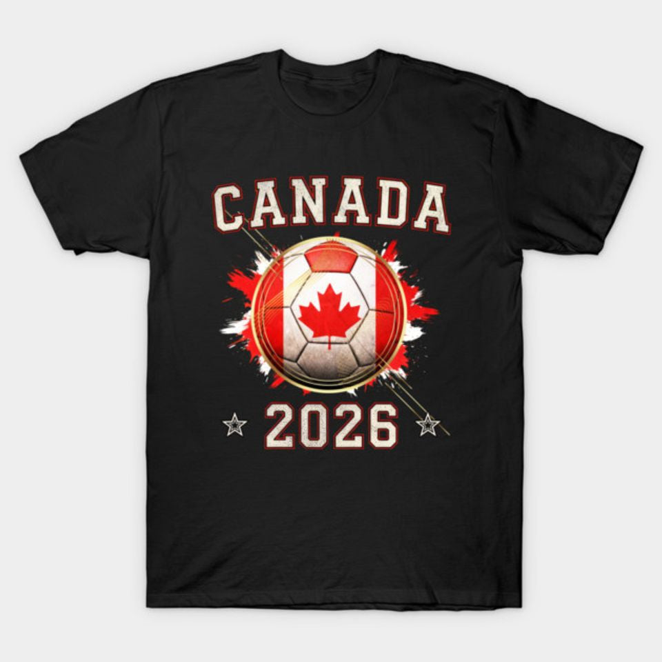Women's Fan T-Shirt featuring Canada Soccer design for World Cup 2026, perfect supporter wear for soccer enthusiasts. 0
