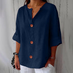 Women's loose fit blouse in lightweight summer linen, perfect for casual outings, featuring a relaxed silhouette and breathable fabric for comfort. 0