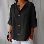 Women's loose fit blouse in lightweight summer linen, perfect for casual outings, featuring a relaxed silhouette and breathable fabric for comfort. 11