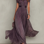 Elegant women's maxi dress featuring delicate lace trim, perfect for formal occasions and special events. 3