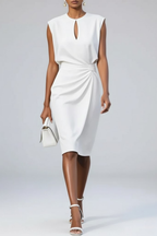 Cocktail Midi Dress Keyhole Neck Ruched Waist