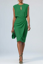 Cocktail Midi Dress Keyhole Neck Ruched Waist