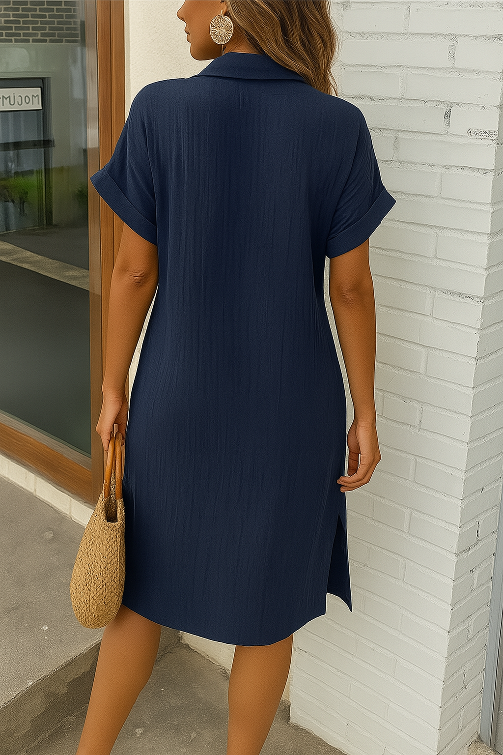 Linen Blend Midi Shirt Dress