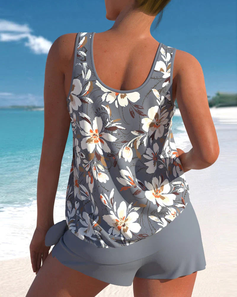 Aqua Floral Two-Piece Tankini