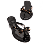 Gold Studded Bow Jelly Thong Sandal
