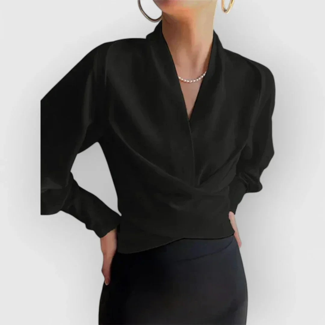 Long Sleeve Wrap Blouse
