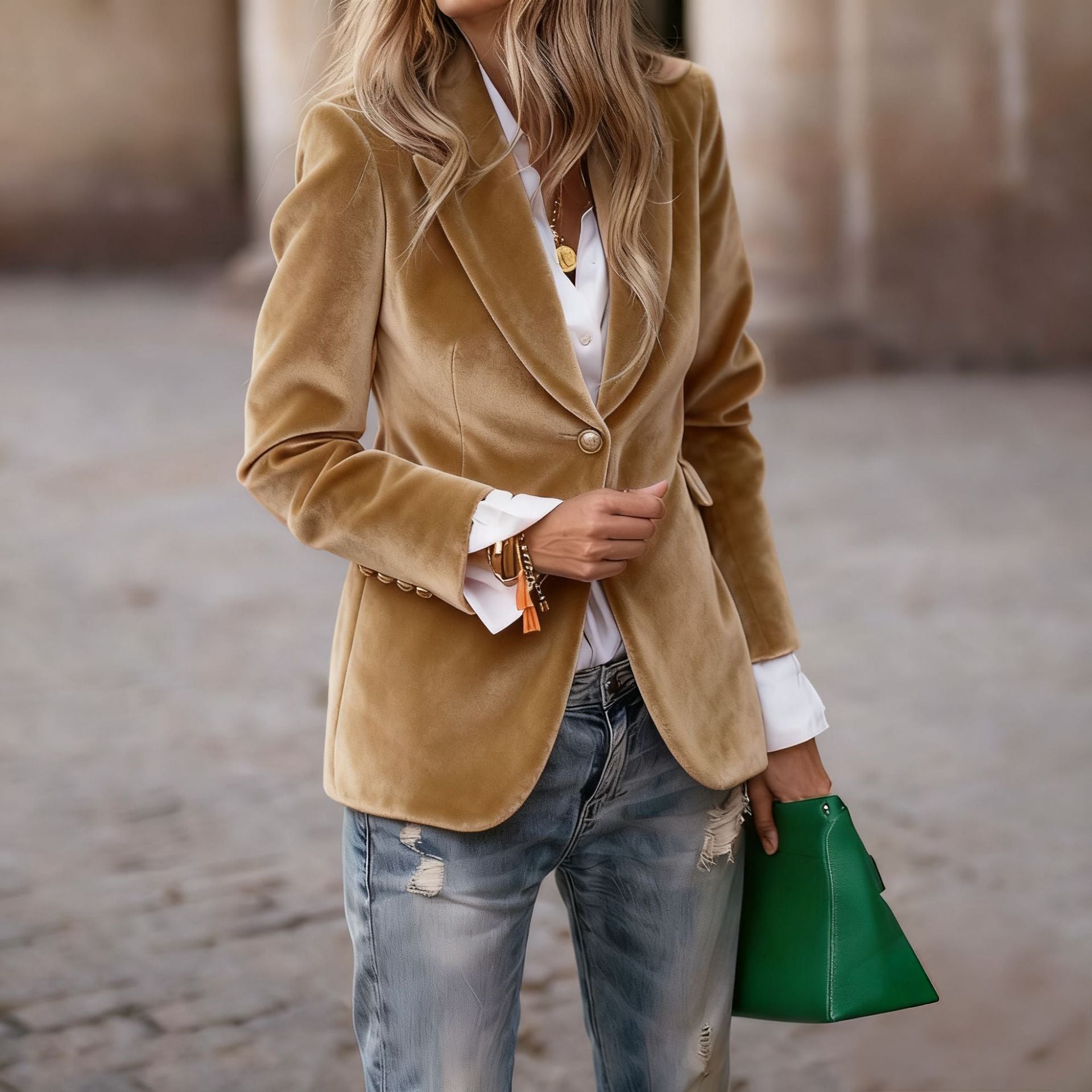 Women's Fitted Velvet Blazer