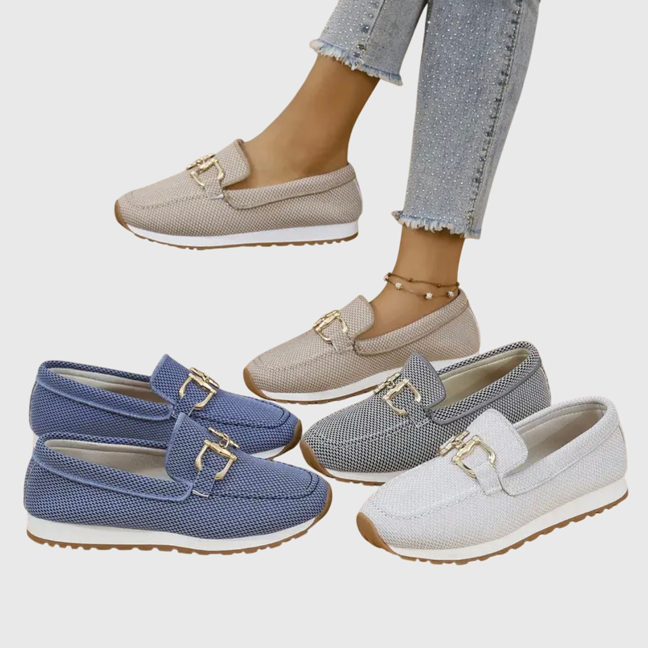 Orthopedic Slip-On Loafer Gold Horsebit Detail