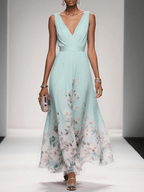 Floral Print Midi Dress Women Summer Wedding