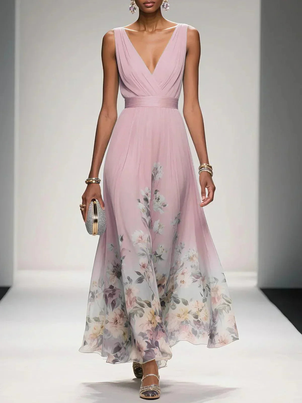 Floral Print Midi Dress Women Summer Wedding